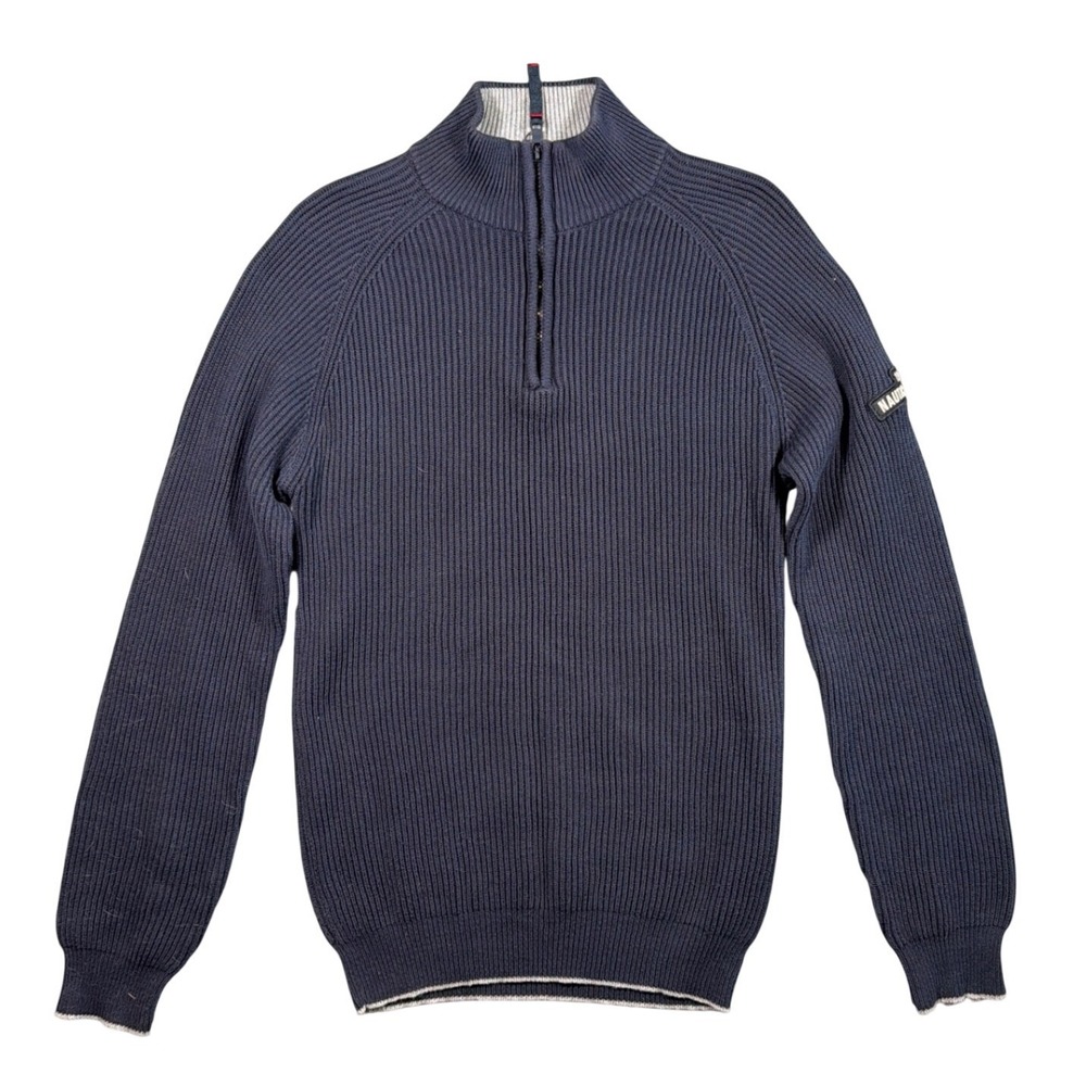 Vintage Nautica Jeans Co Sweater Mens L Navy Blue 1/4 Zip Ribbed‎ Cotton